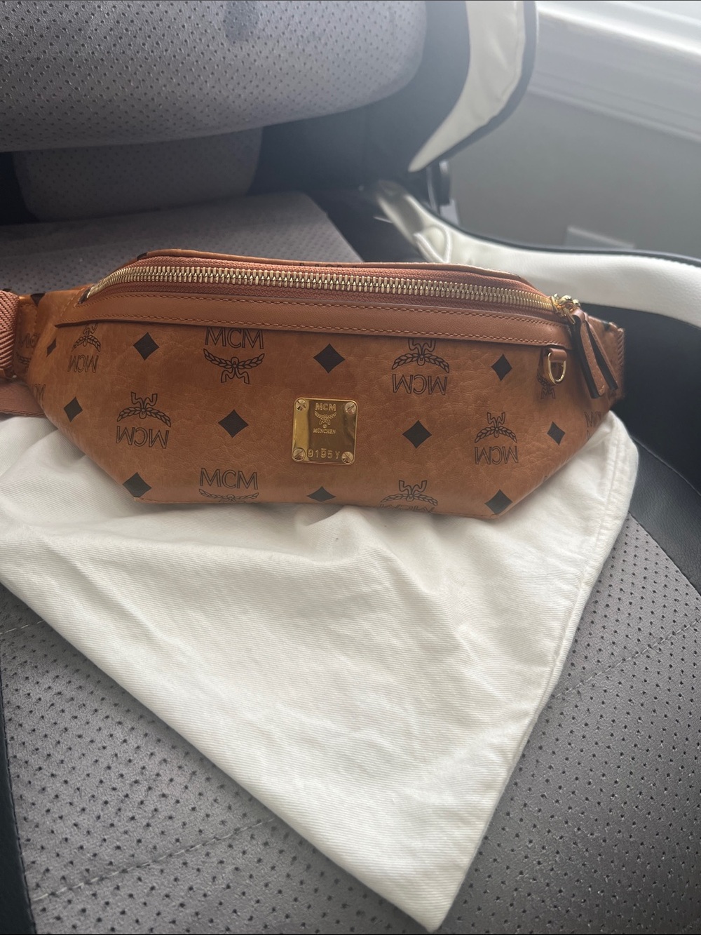 MCM Fursten Cognac Visetos Logo Belt Bag